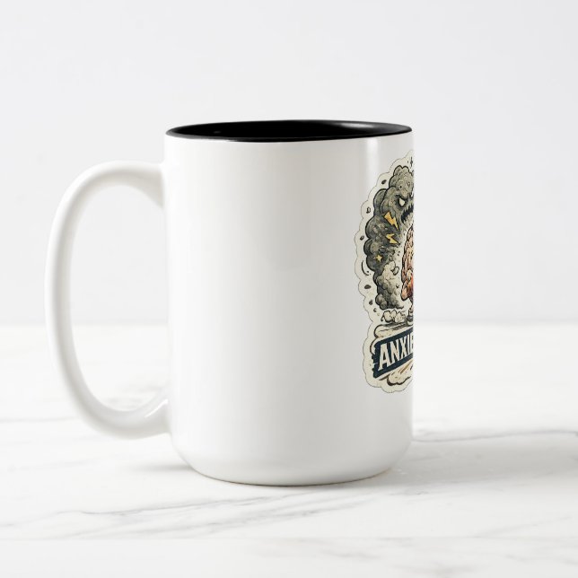 Caneca De Café Em Dois Tons Ansiedade vs Realidade Camiseta engraçada de saúde (Esquerda)