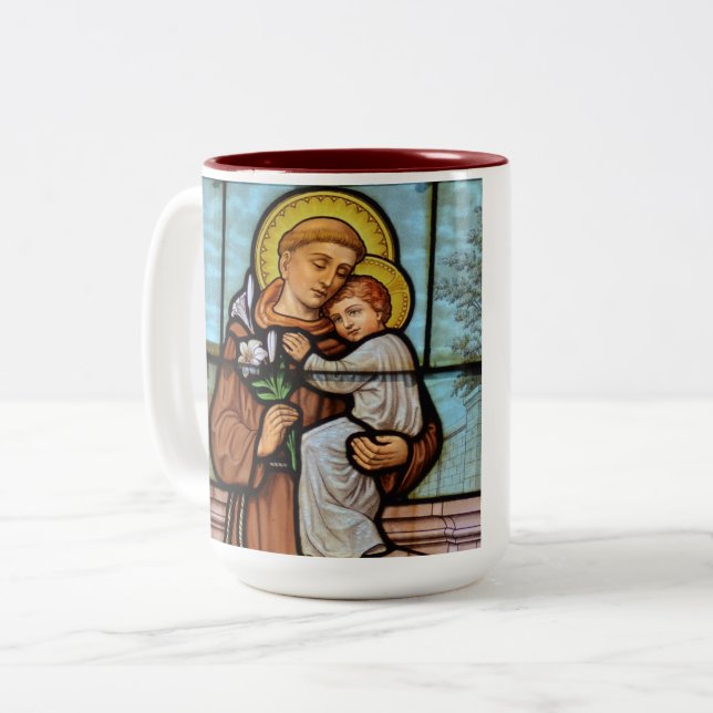 Caneca De Café Em Dois Tons Anthony com o bebê Jesus Coffee Mug (Frente Esquerda)