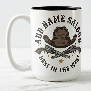 Caneca De Café Em Dois Tons Antiguidade Armas de Cowboy ADD NOME Velho Salão O