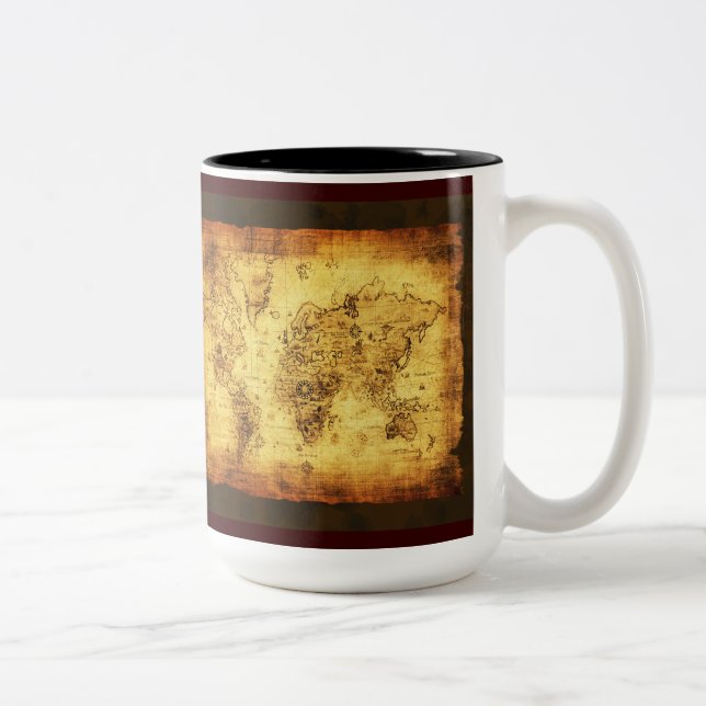Caneca De Café Em Dois Tons Antiguidade Vintage Histórica Velho Mundo Mapa Caf (Direita)