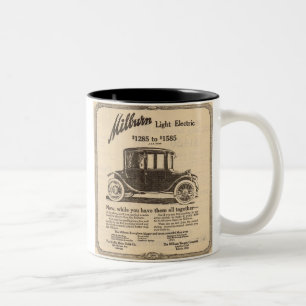 Caneca De Café Em Dois Tons Anúncio 1915 do carro elétrico de Milburn