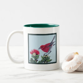 Caneca De Café Em Dois Tons Apapane & Flor de Lehua Ilustração da Natureza do 