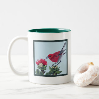Caneca De Café Em Dois Tons Apapane & Flor de Lehua Ilustração da Natureza do 