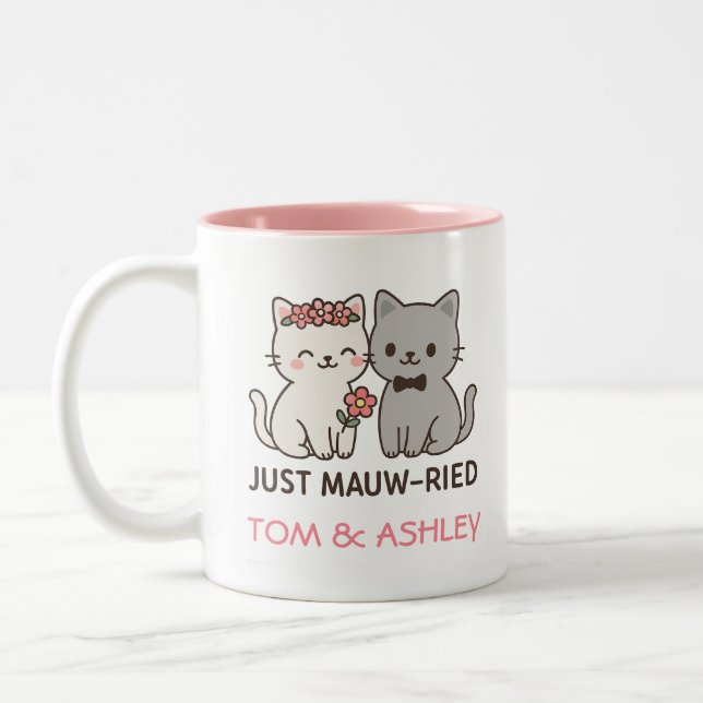 Caneca De Café Em Dois Tons Apenas Casados - Gatos De Casamento Bonitos Dão (Esquerda)
