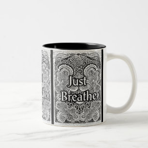 Caneca De Café Em Dois Tons Apenas Respire - Calmando Inspirado em Mandala