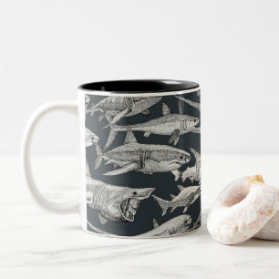 Caneca De Café Em Dois Tons apenas tubarões preto metalizado