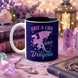 Caneca De Café Em Dois Tons Apenas Uma Garota Que Ama Dragões - Dragão Fantasi