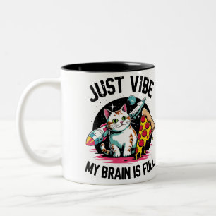 Caneca De Café Em Dois Tons "Apenas Vibe" - Cat & Pizza Espacial