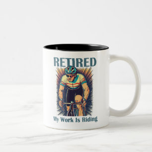 Caneca De Café Em Dois Tons Aposentado, meu trabalho é andar de bicicleta