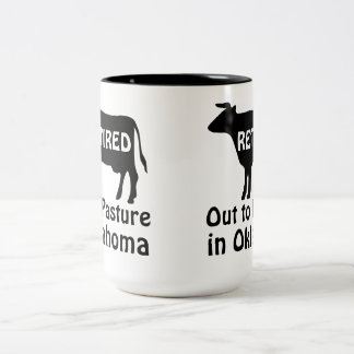 Caneca De Café Em Dois Tons Aposentado Para o Pasto Oklahoma Vaca Engraçada