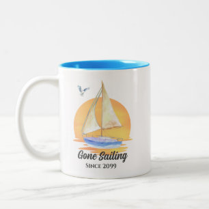 Caneca De Café Em Dois Tons Aposentadoria Velejava veleiro Sunset Watercolor