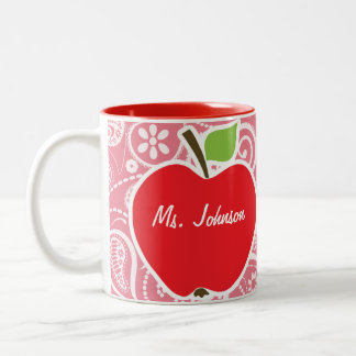 Caneca De Café Em Dois Tons Apple cora sobre Paisley cor-de-rosa
