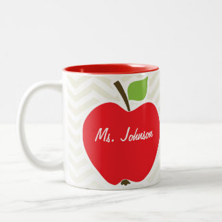 Caneca De Café Em Dois Tons Apple em Chevron bege; ziguezague