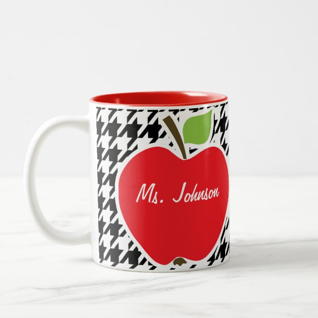 Caneca De Café Em Dois Tons Apple em Houndstooth preto & branco (Esquerda)