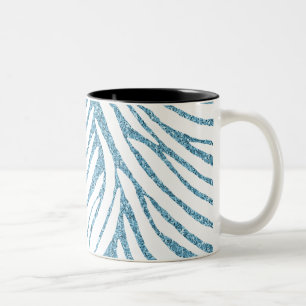 Caneca De Café Em Dois Tons Aqua Faux Glitter Zebra Print