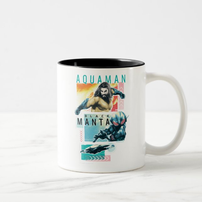Caneca De Café Em Dois Tons Aquaman | Aquaman modernista & gráfico preto do (Direita)