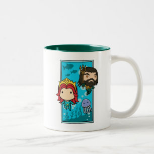 Caneca De Café Em Dois Tons Aquaman   Chibi Mera & gráfico submarino de