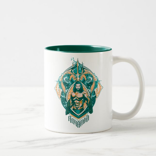 Caneca De Café Em Dois Tons Aquaman | Gráfico Aquaman & Trenchers (Direita)