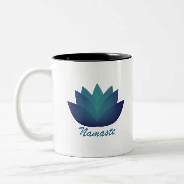 Caneca De Café Em Dois Tons Aquamarine Lotus Namaste (Esquerda)