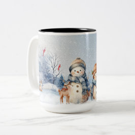 Caneca De Café Em Dois Tons Aquarela Bonecos de Neve Fofos
