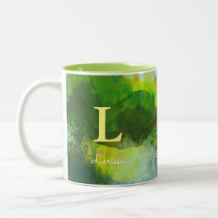 Caneca De Café Em Dois Tons aquarela com nome e aparência inicial