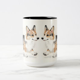 Caneca De Café Em Dois Tons Aquarela Corgi – Arte Caprichosa de Cachorro com T