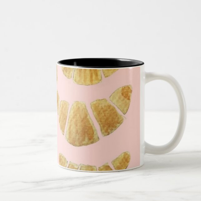 Caneca De Café Em Dois Tons Aquarela Croissant Rosa  (Direita)