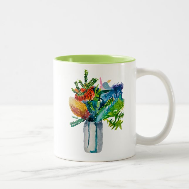 Caneca De Café Em Dois Tons Aquarela de flores australianas (Direita)