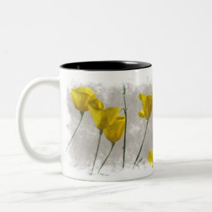 Caneca De Café Em Dois Tons Aquarela Digital Amarelo Papoulas da Califórnia Do