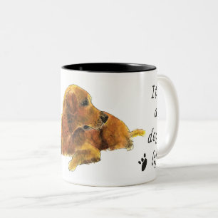 Caneca De Café Em Dois Tons Aquarela do Golden Retriever Cachorros Vida ditado