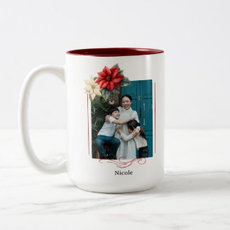 Caneca De Café Em Dois Tons Aquarela Floral Vintage Vermelha Poinsettia Lembra