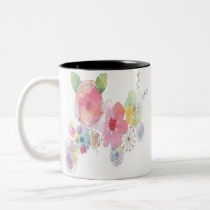 Caneca De Café Em Dois Tons Aquarela Flores Arte