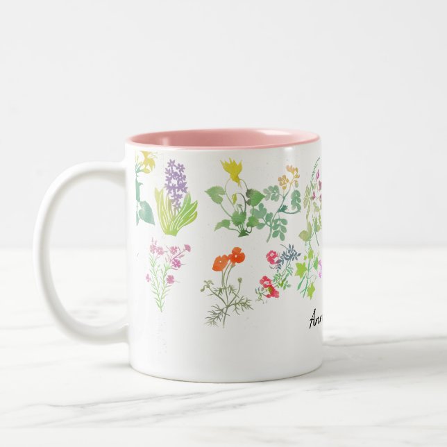 Caneca De Café Em Dois Tons Aquarela flores silvestres  (Esquerda)