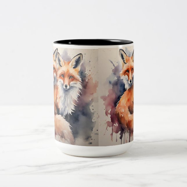 Caneca De Café Em Dois Tons Aquarela Fox Duo (Centro)