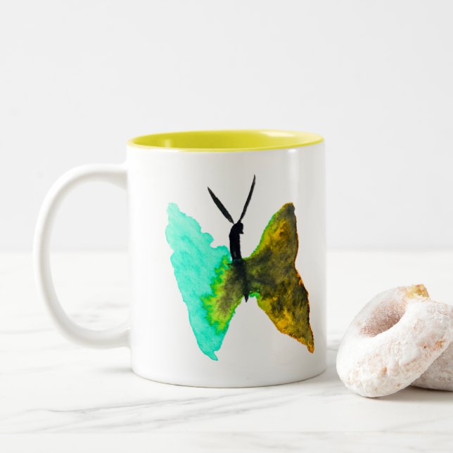 Caneca De Café Em Dois Tons Aquário-aquário-borboleta bonito (Com Donut)