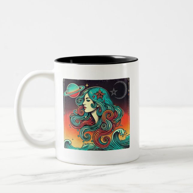 Caneca De Café Em Dois Tons Aquarius Zodiac Coffee Mug Retro Design (Esquerda)