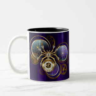 Caneca De Café Em Dois Tons Aranha Steampunk no fundo roxo