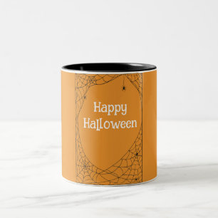 Caneca De Café Em Dois Tons Aranhas de Halloween Laranja Preto