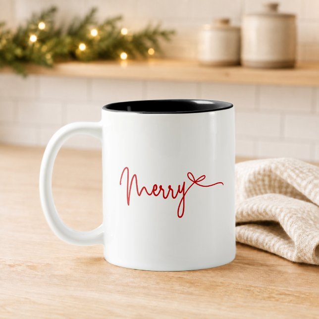 Caneca De Café Em Dois Tons Arco de Natal Vermelho Alegre Script (Criador carregado)