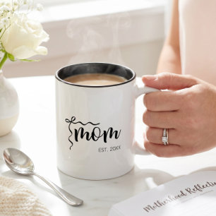 Caneca De Café Em Dois Tons Arco de Preto e Branco Mãe Estabelecida Elegante
