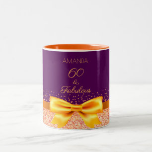 Caneca De Café Em Dois Tons arco elegante de ouro roxo, 60 anos