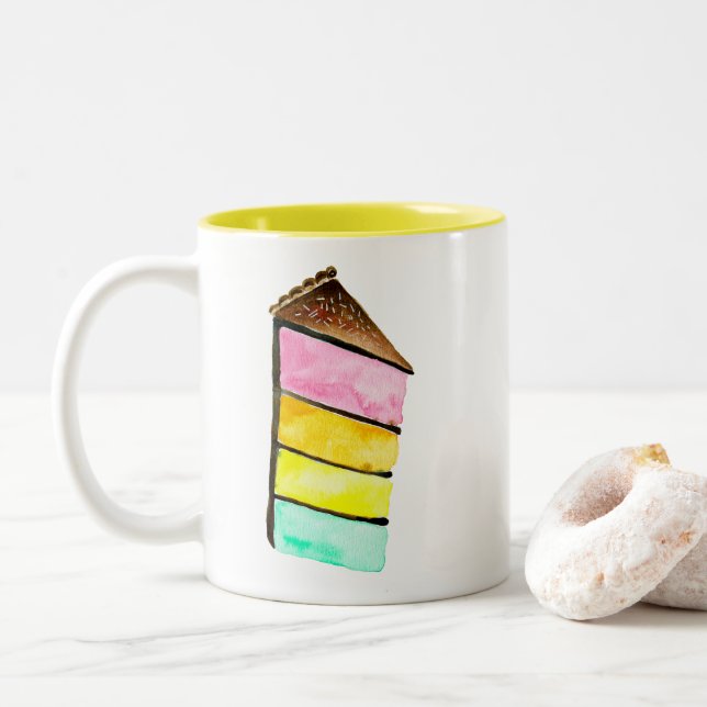 Caneca De Café Em Dois Tons Arco-Íris Aquarela (Com Donut)