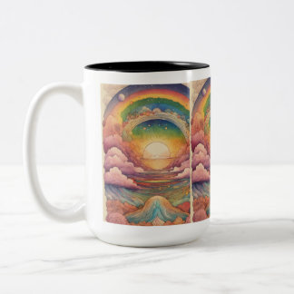 Caneca De Café Em Dois Tons Arco-Íris Cósmico de Amor, Compaixão e Bondade