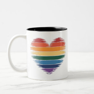 Caneca De Café Em Dois Tons Arco-íris do Orgulho Estampa de Coração LGBT Orgul