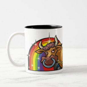 Caneca De Café Em Dois Tons Arco-íris dos anos 80 com Taurus Bull