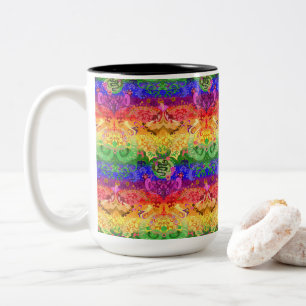 Caneca De Café Em Dois Tons Arco-Íris Dragão Damask - Orgulho gay Flag Color