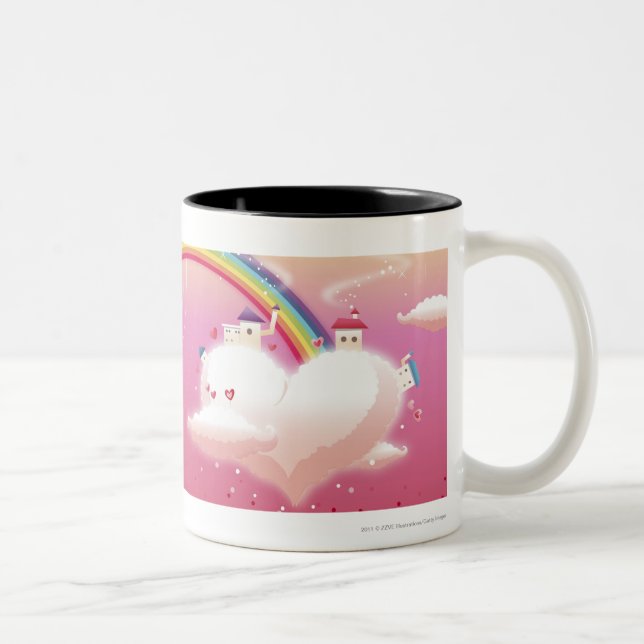 Caneca De Café Em Dois Tons Arco-íris e construções em nuvens (Direita)