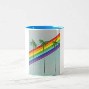 Caneca De Café Em Dois Tons Arco-íris e Palmeiras