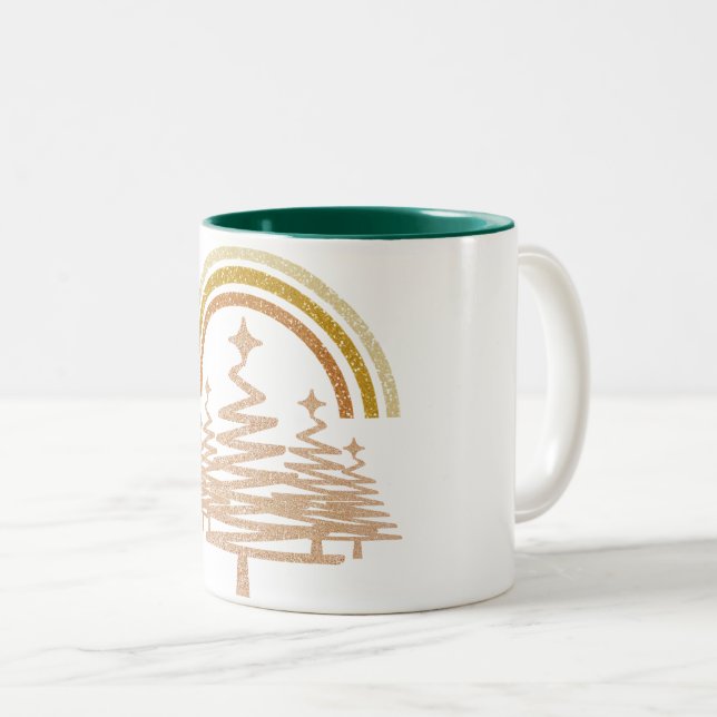 Caneca De Café Em Dois Tons Arco-Íris Festivo Dourado Estimulando Árvores-Alvo (Frente Esquerda)