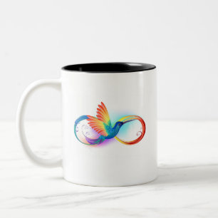 Caneca De Café Em Dois Tons Arco-íris Hummingbird com símbolo Infinito